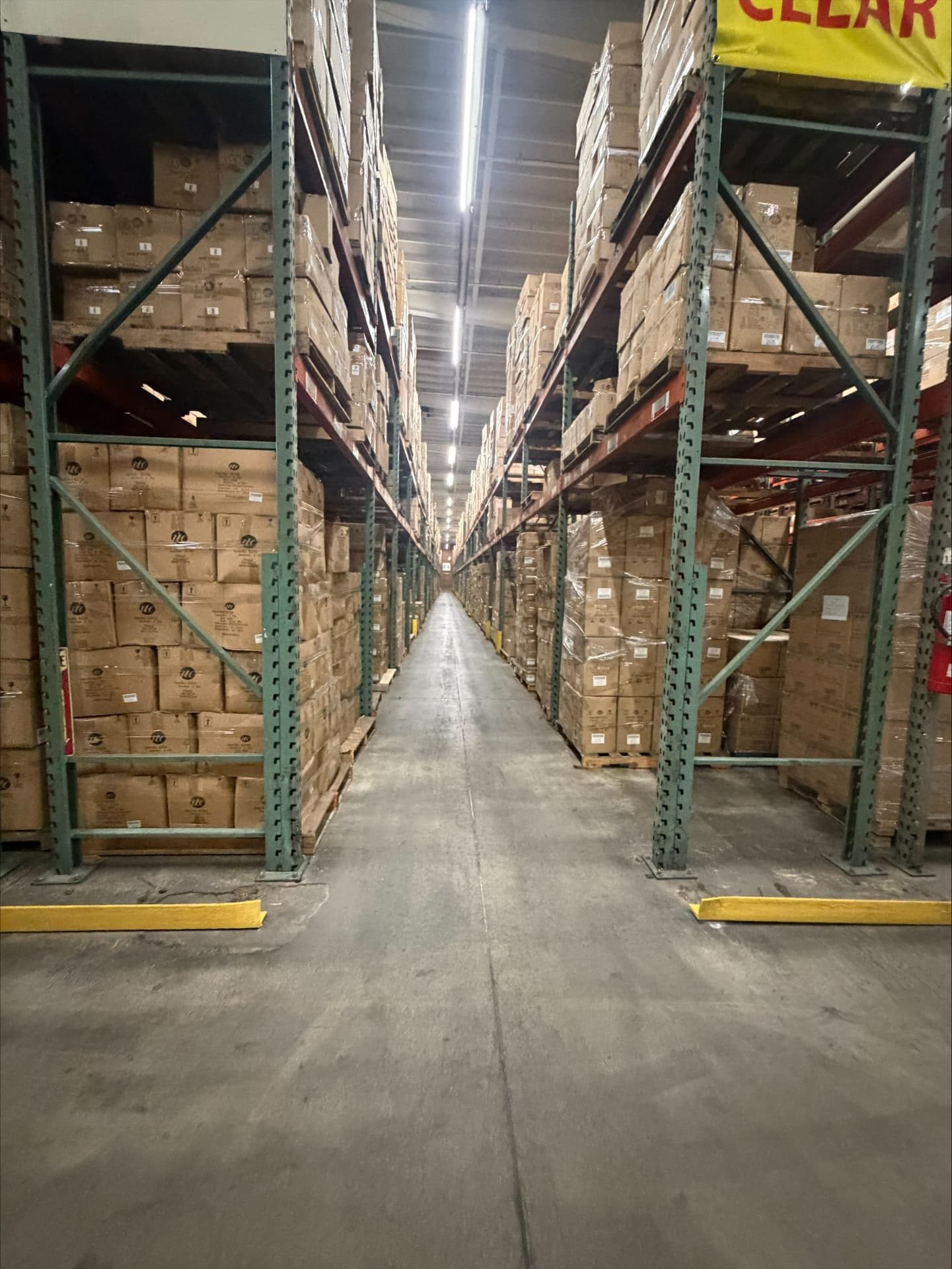 Deep floor-to-ceiling racking aisle at Logix Fulfillment in Vernon, CA