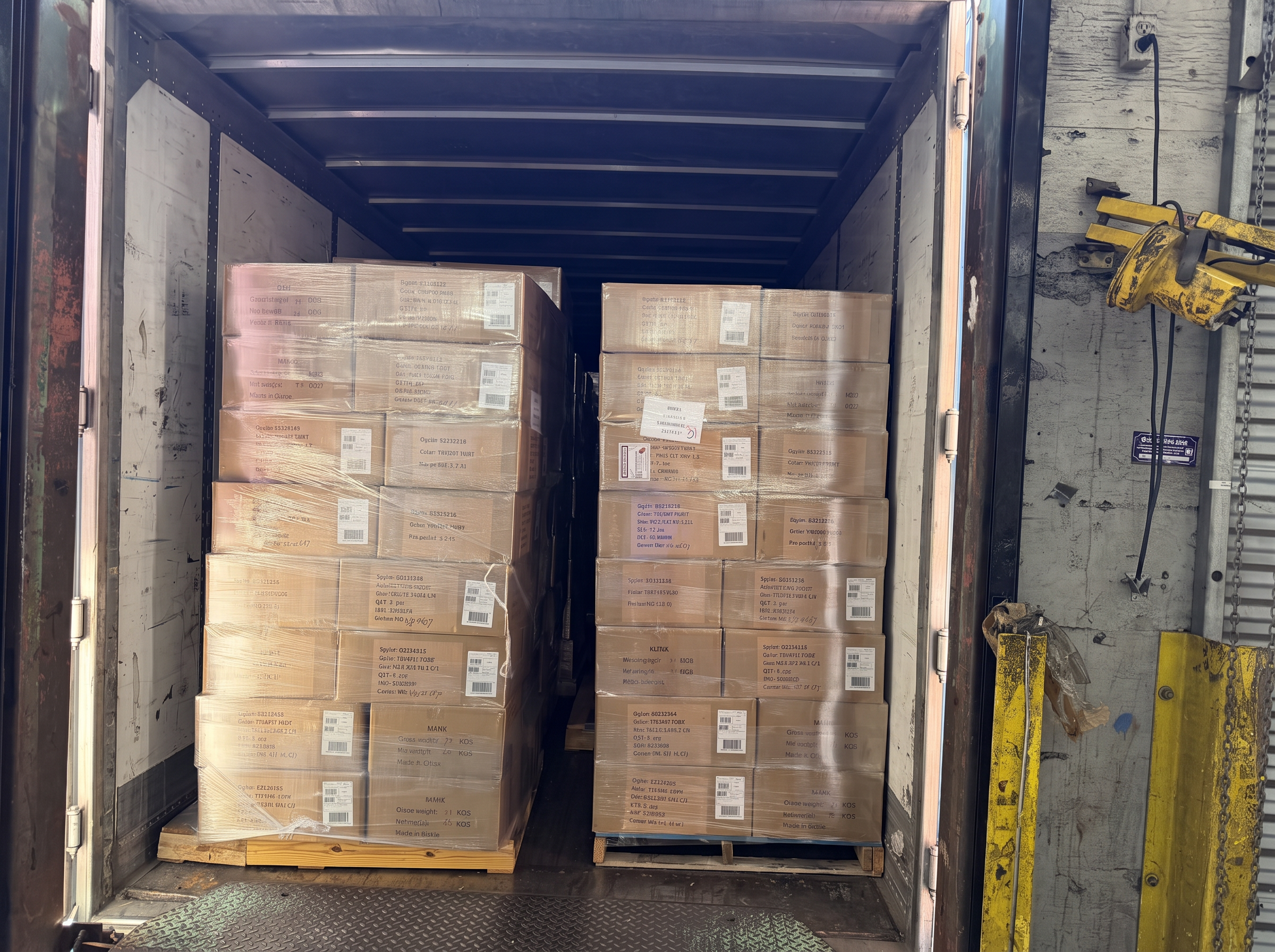 Palletized cartons loaded into the trailer Palletized apparel cartons loaded inside a trailer at a dock door of the Logix Fulfillment Vernon CA warehouse