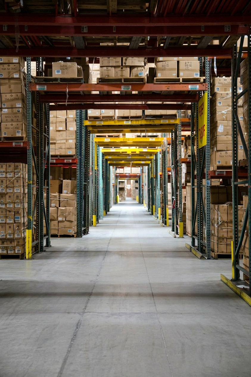 Warehouse aisle inside the Logix Fulfillment 214,000 sq ft facility in Vernon, California